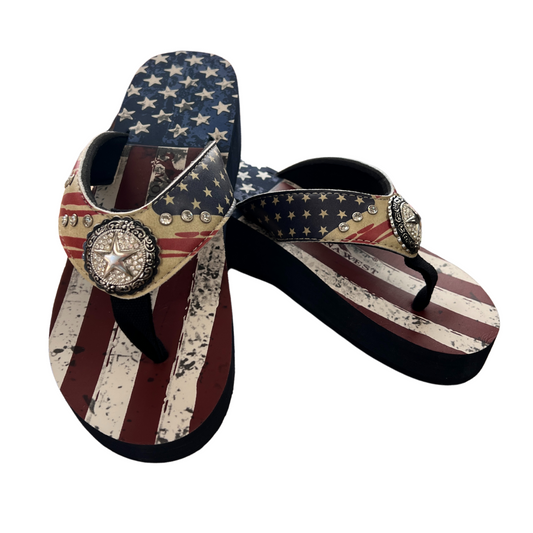 Montana West American Flag Stars and Stripes Wedge Flip Flops