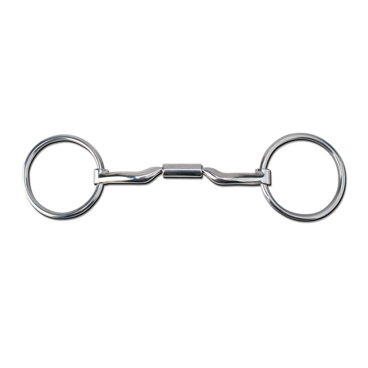 Stainless steel Myler loose ring low port comfort snaffle bit with a curved mouthpiece and copper inlay, no visible brand marking.