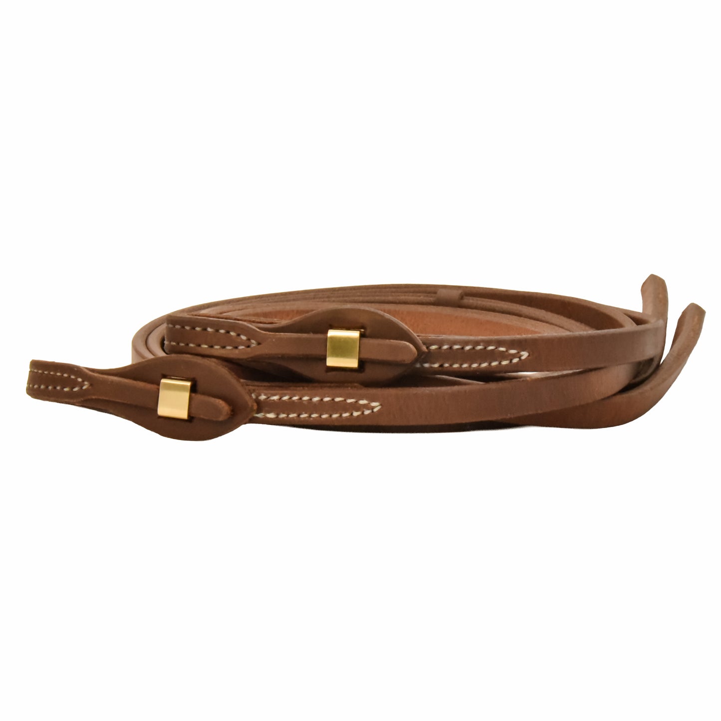 AJ Tack Oiled Harness Leather Brass Quick Change Split Reins - 5/8in x 8ft