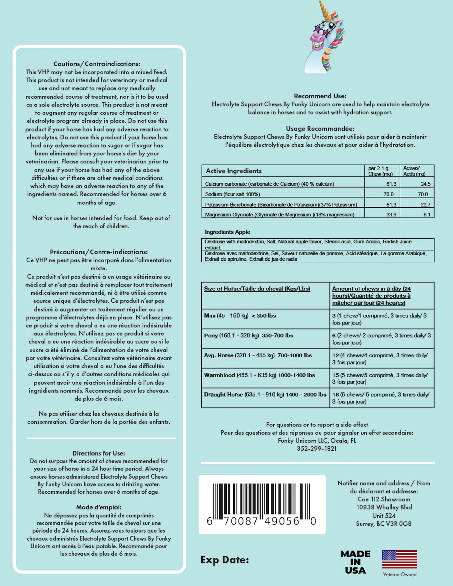 Funky Unicorn Electrolyte Cubes for Horses, Apple Flavor, Trainer's Pack (24oz)