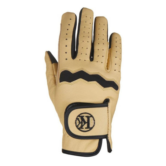 Beige glove with black accents on a white background