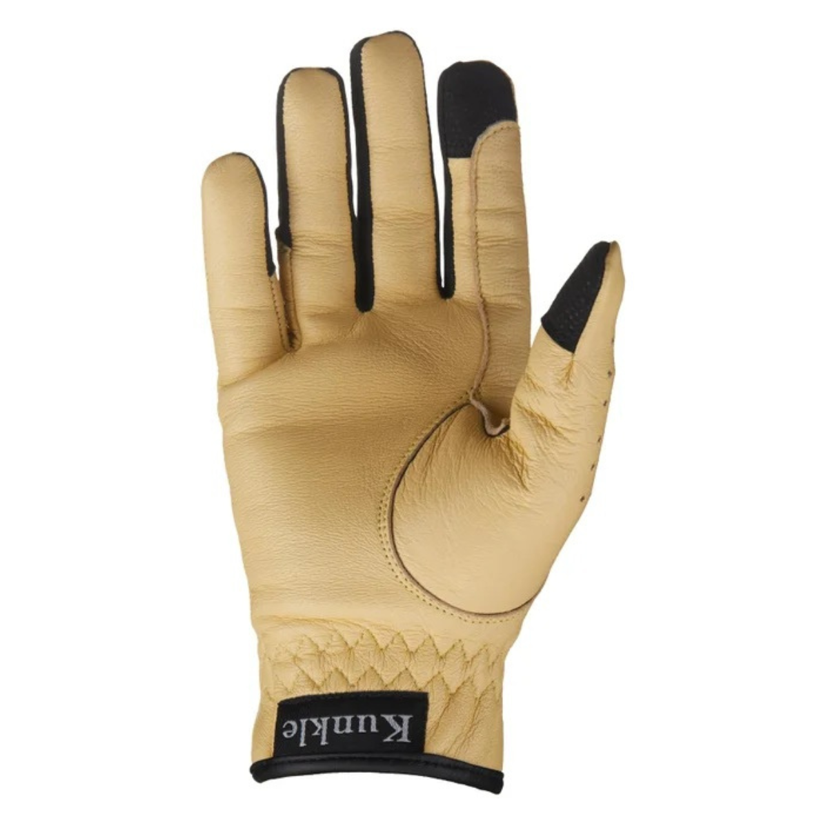 Beige glove with black accents on a white background
