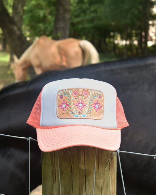 McIntire Saddlery Spring Fiesta Leather Patch Trucker Cap