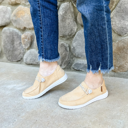 Corkys Women's Kayak Slip On Sneaker - Tan Corduroy