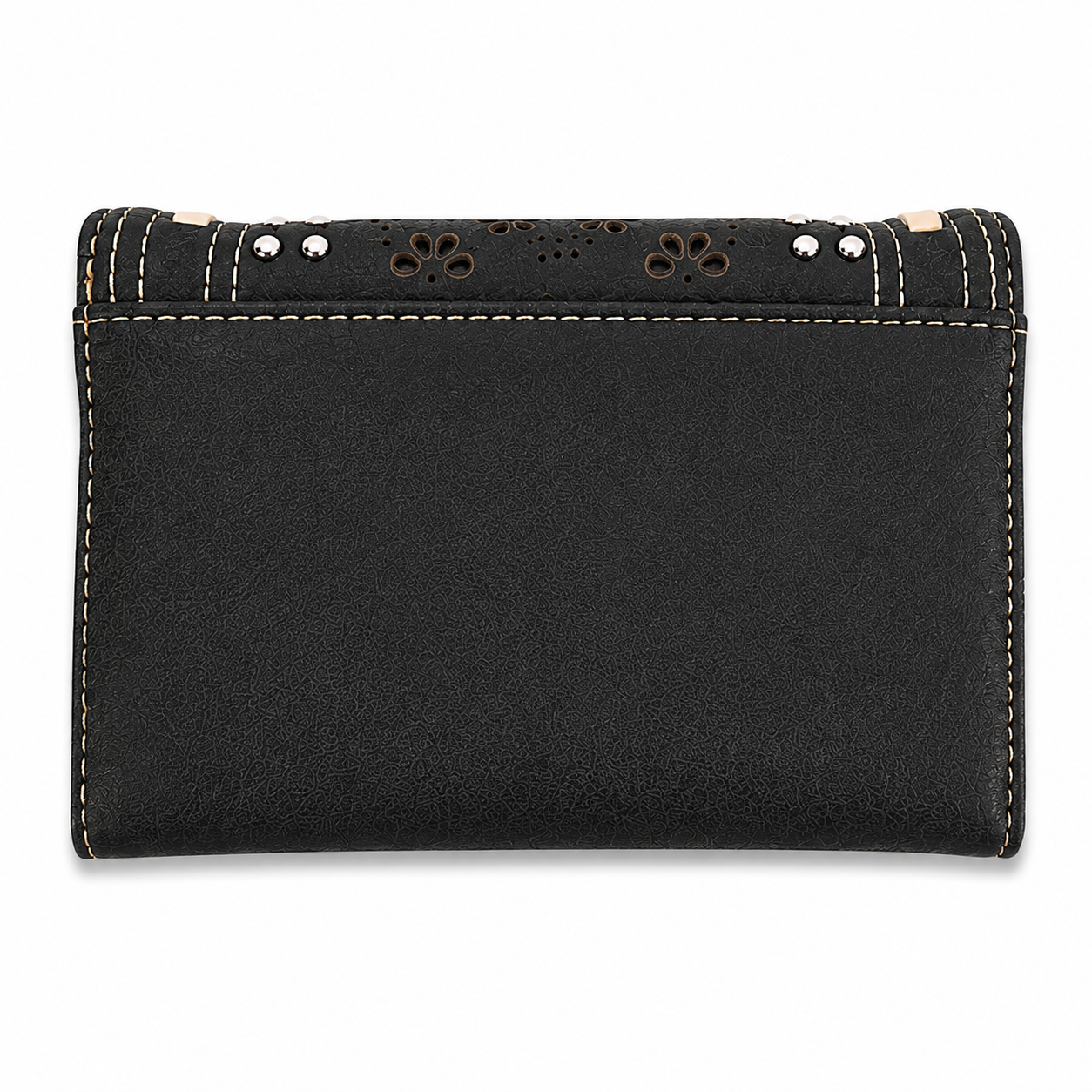 Montana West Daisy Cutout Trifold Wallet, Black