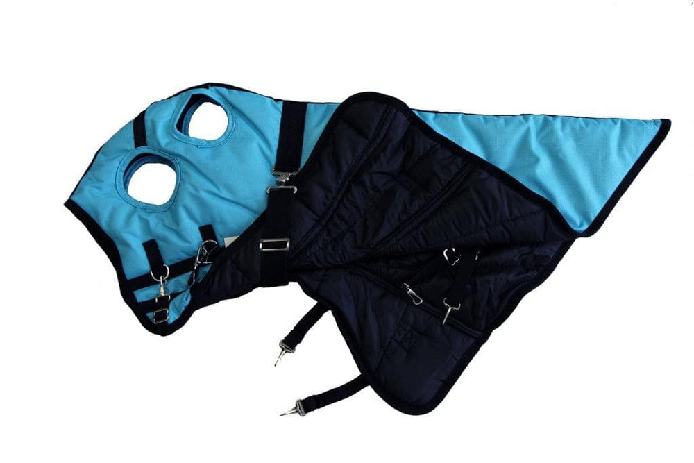 AJ Tack 1200D Waterproof Poly Turnout Horse Blanket with Hood - Turquoise