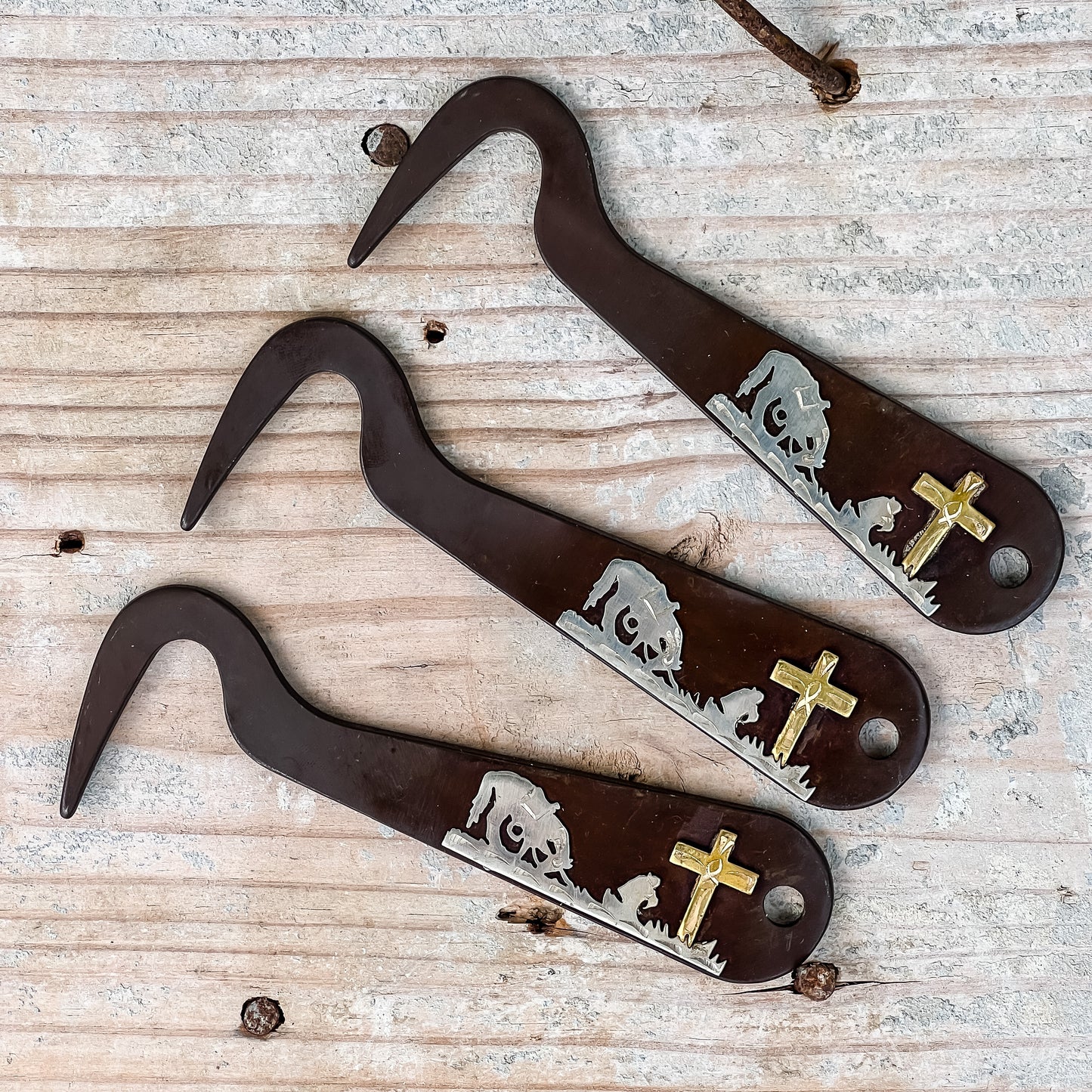 AJ Tack Antique Brown Hoof Pick - Praying Cowboy - Set of 3