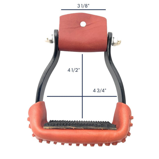 lightweight aluminum roper/barrel stirrups with tanned leather tread