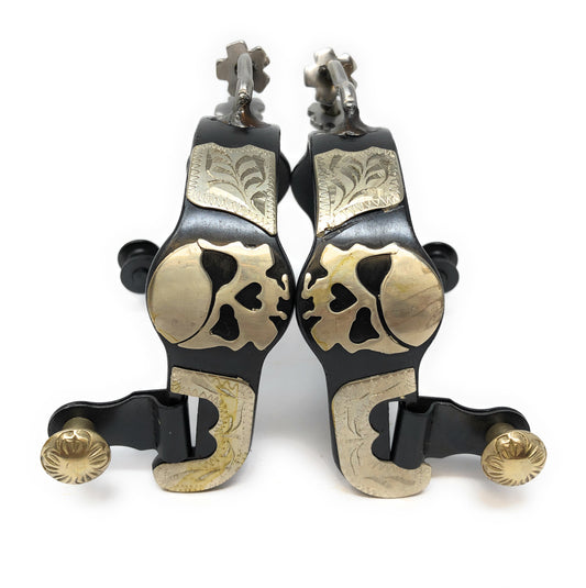 AJ Tack Antique Brown Pirate Skull Bumper Spurs with Rowels - Ladies