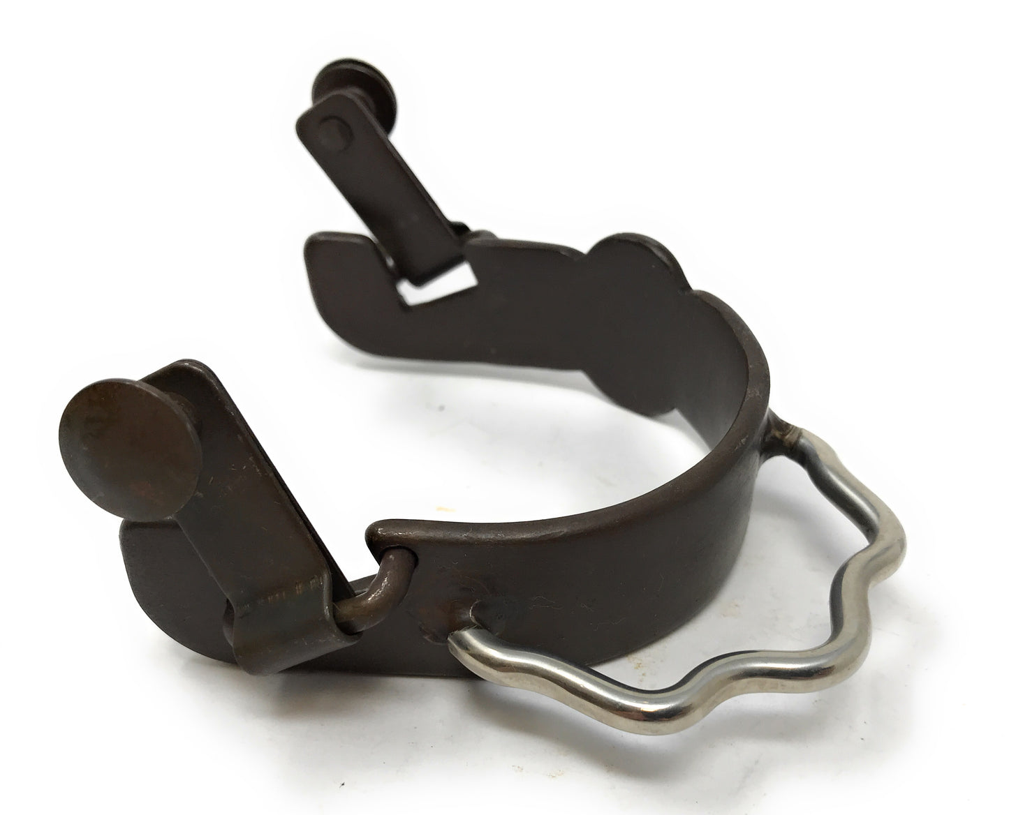 AJ Tack Bumper Spurs Silver Cross and Floral Engraving Antique Brown Color Mens