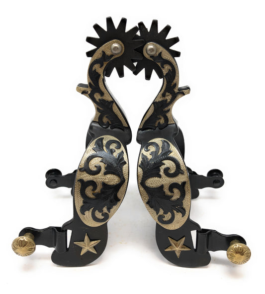 AJ Tack Antique Brown Star and Floral Spurs - Mens