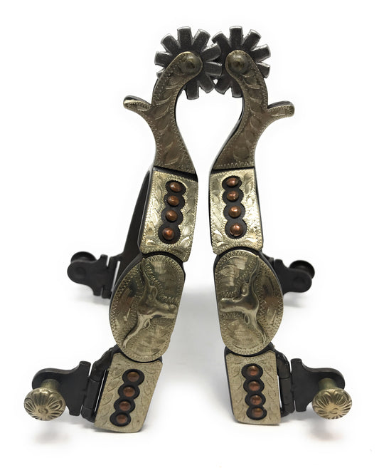 AJ Tack Antique Brown Longhorn Engraved Spurs - Mens