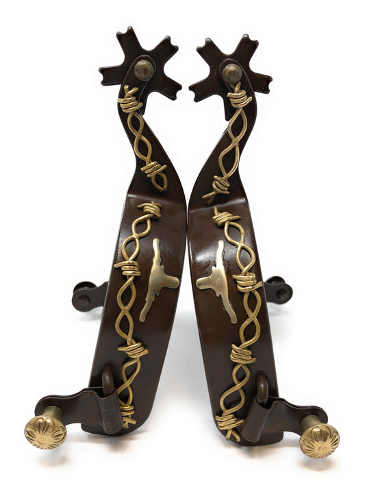 AJ Tack Antique Brown Longhorn and Barbwire Spurs - Mens
