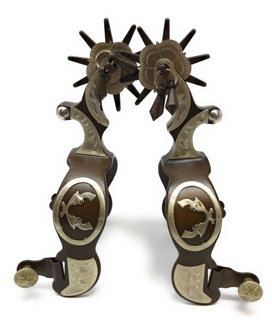 AJ Tack Antique Brown Crossed Pistols Spurs - Mens
