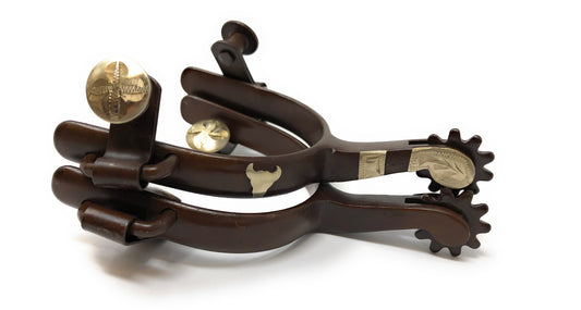 AJ Tack Antique Brown Steer Head Spurs - Youth