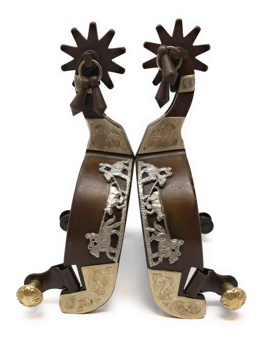 AJ Tack Antique Brown Team Roping Spurs - Mens