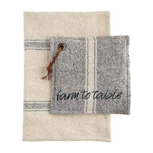 2-piece set. Printed cotton pot holder and dish towel