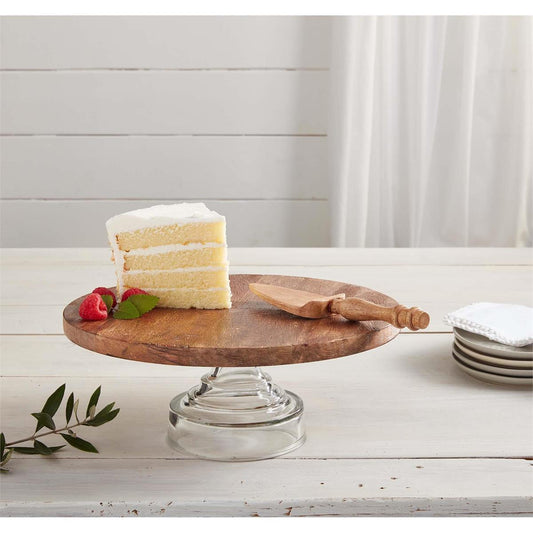 Mud Pie Wood & Glass Cake Stand Set