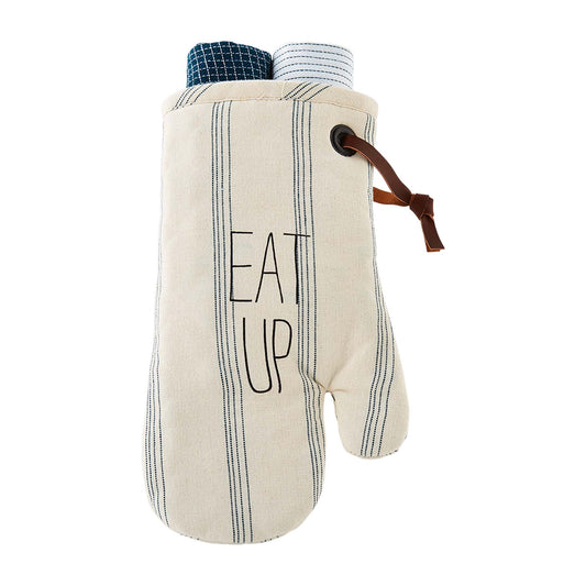Mud Pie Bistro Oven Mitt Towel Set Eat Up