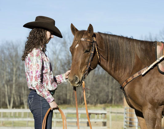 Weaver Turquoise Cross Floral Tooled Straight Breast Collar