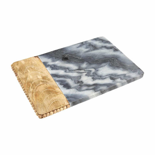 Mud Pie Beaded Wood & Marble Board Gray