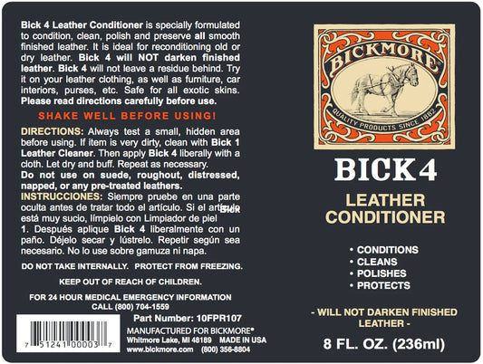 Bick 4 Leather Conditioner - 8oz.bottle label