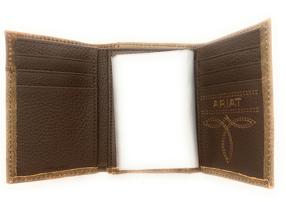 Ariat Mens Leather Wallet - Medium Brown Trifold