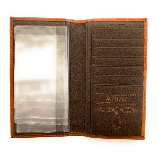 Leather Rodeo Wallet Basketweave Embossed Tan