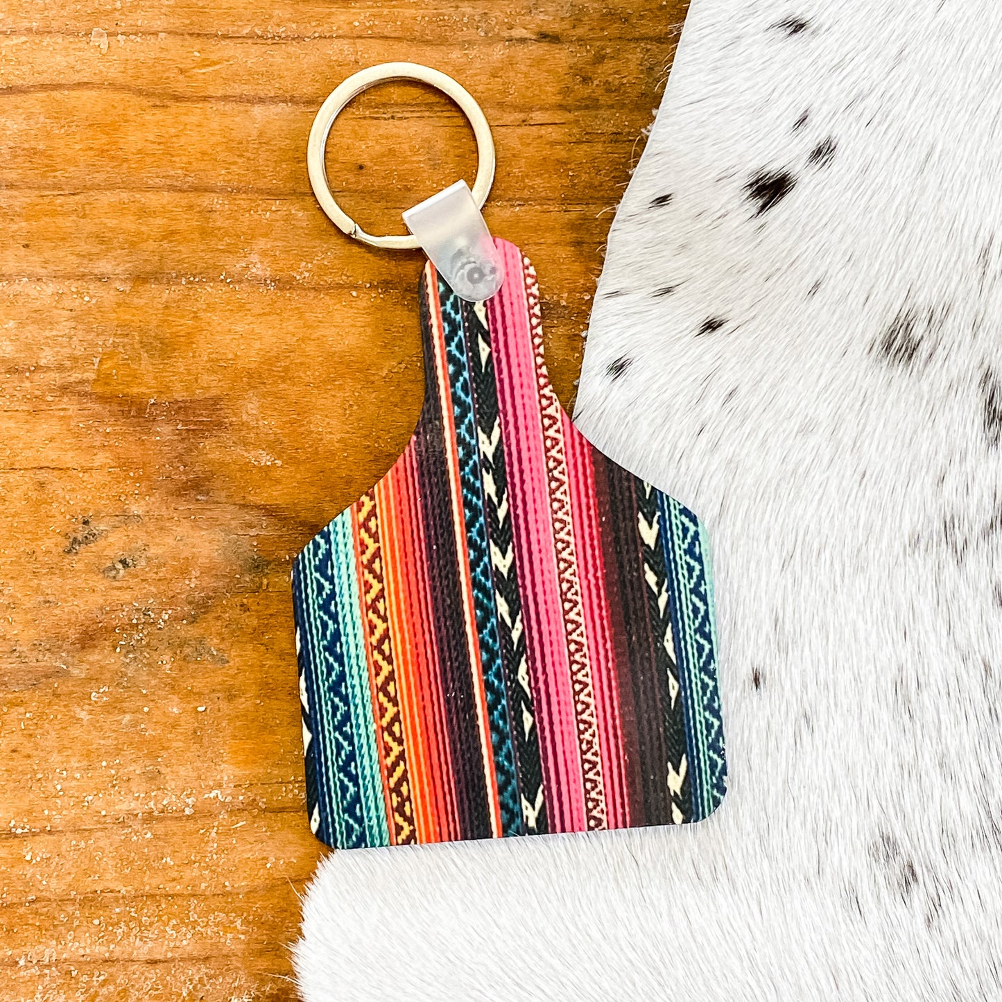 Cow Tag Keychain - Serape