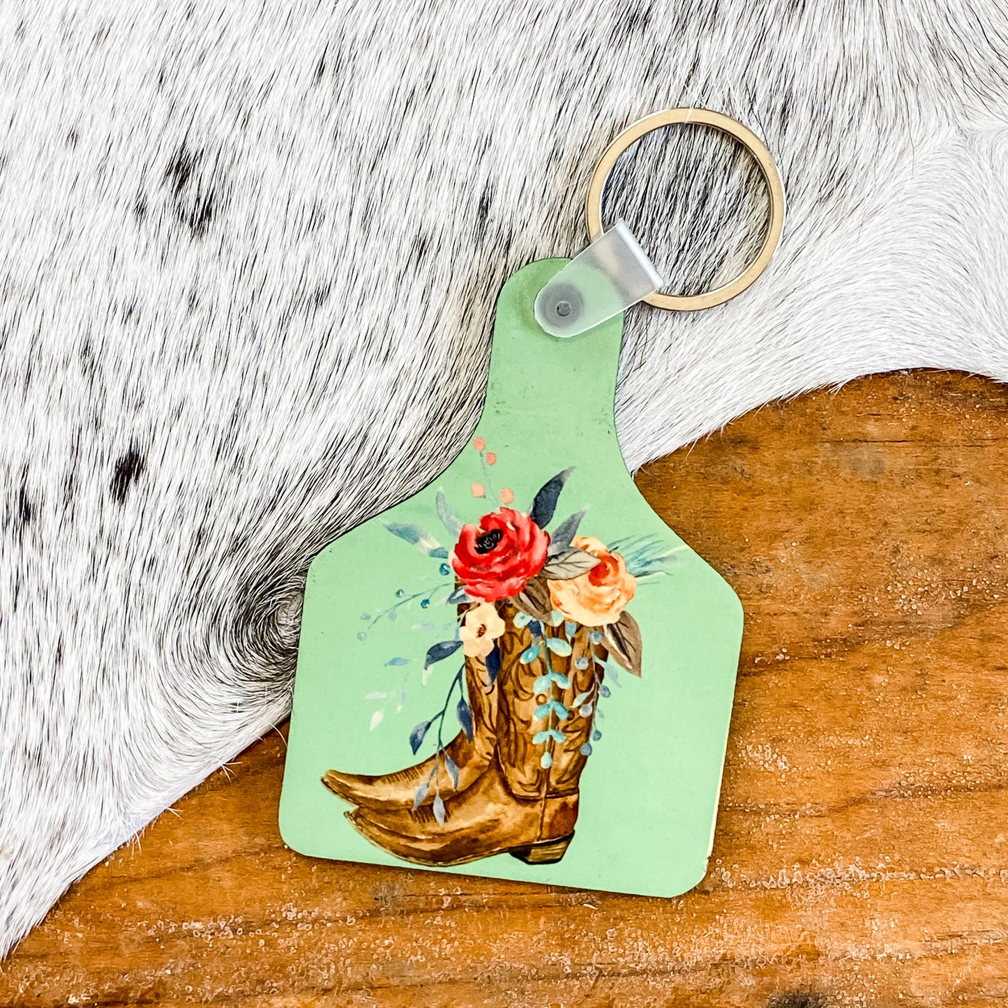 Cow Tag Keychain - Cowboy Boots