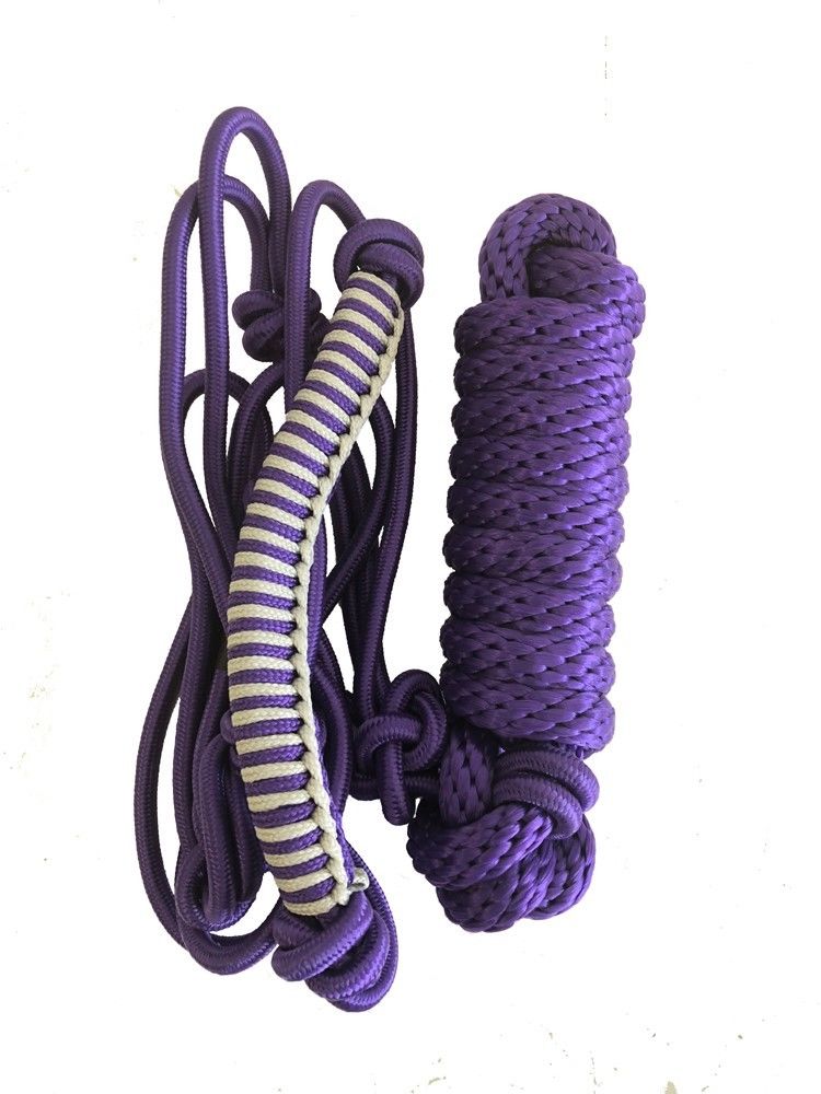 Braided Noseband Rope Halter with 8 Foot Lead in purple