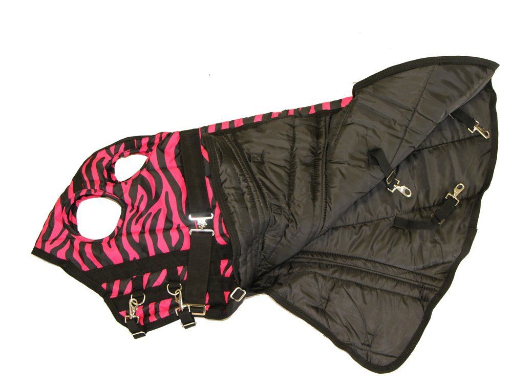 AJ Tack 600D Waterproof Poly Hood - Pink Zebra - Small