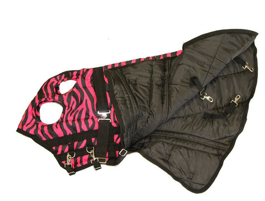 AJ Tack 600D Waterproof Poly Hood - Pink Zebra - Small