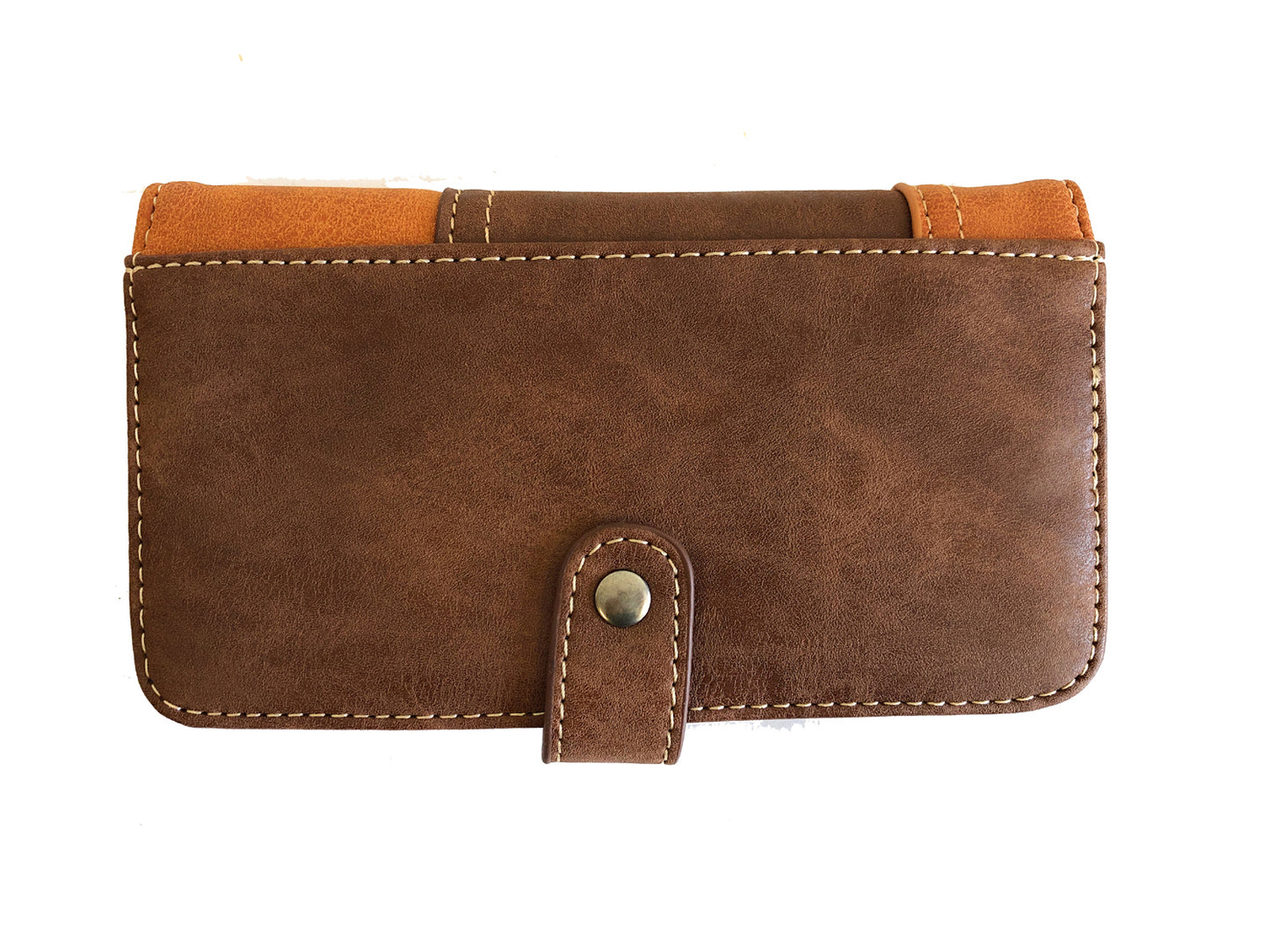 Patchwork wallet with snap closure