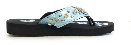 Patent Glitter Rhinestone Flip Flops Blue