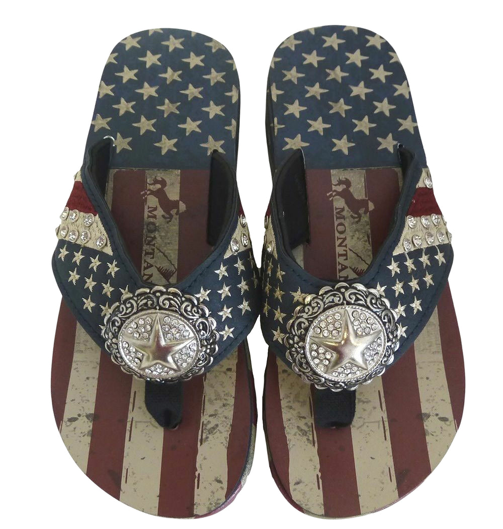 Montana West brand American Pride collection western women's flip flops in a USA flag stars and stripes design