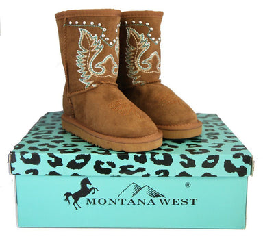 Montana West Kids Embroidery Boots Brown