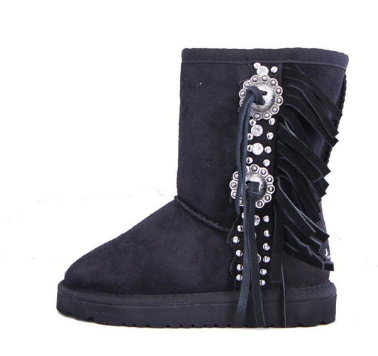 Montana West Kids Fringe Boots Black