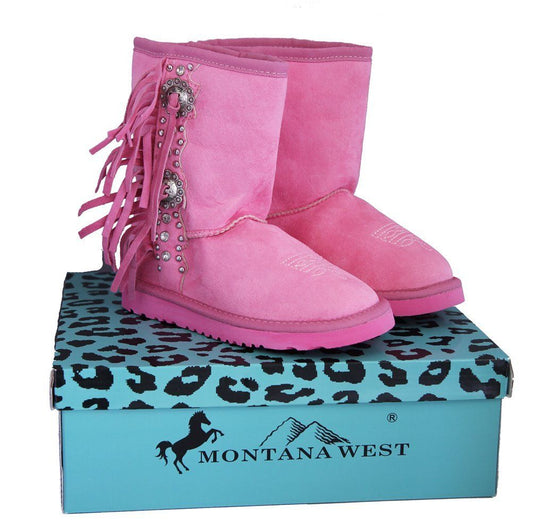 Montana West Kids Fringe Boots - Pink