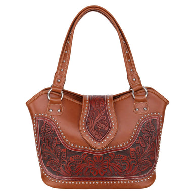  Concealed Carry Western Tooled Leather Purse Brown