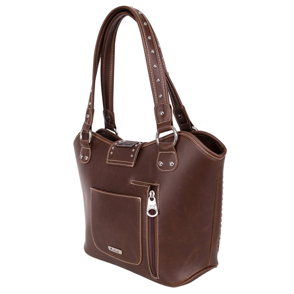 Concealed Carry Western Tooled Leather Shoulder Bag in coffee color