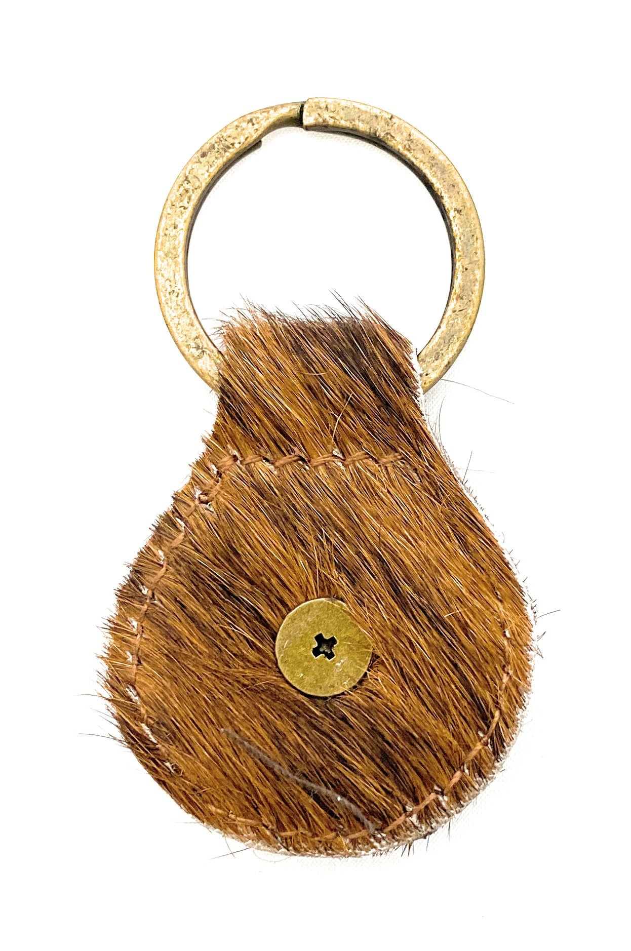 Montana West Real Leather Hair-On Cowhide Key Chain - Engraved Berry Concho Brown