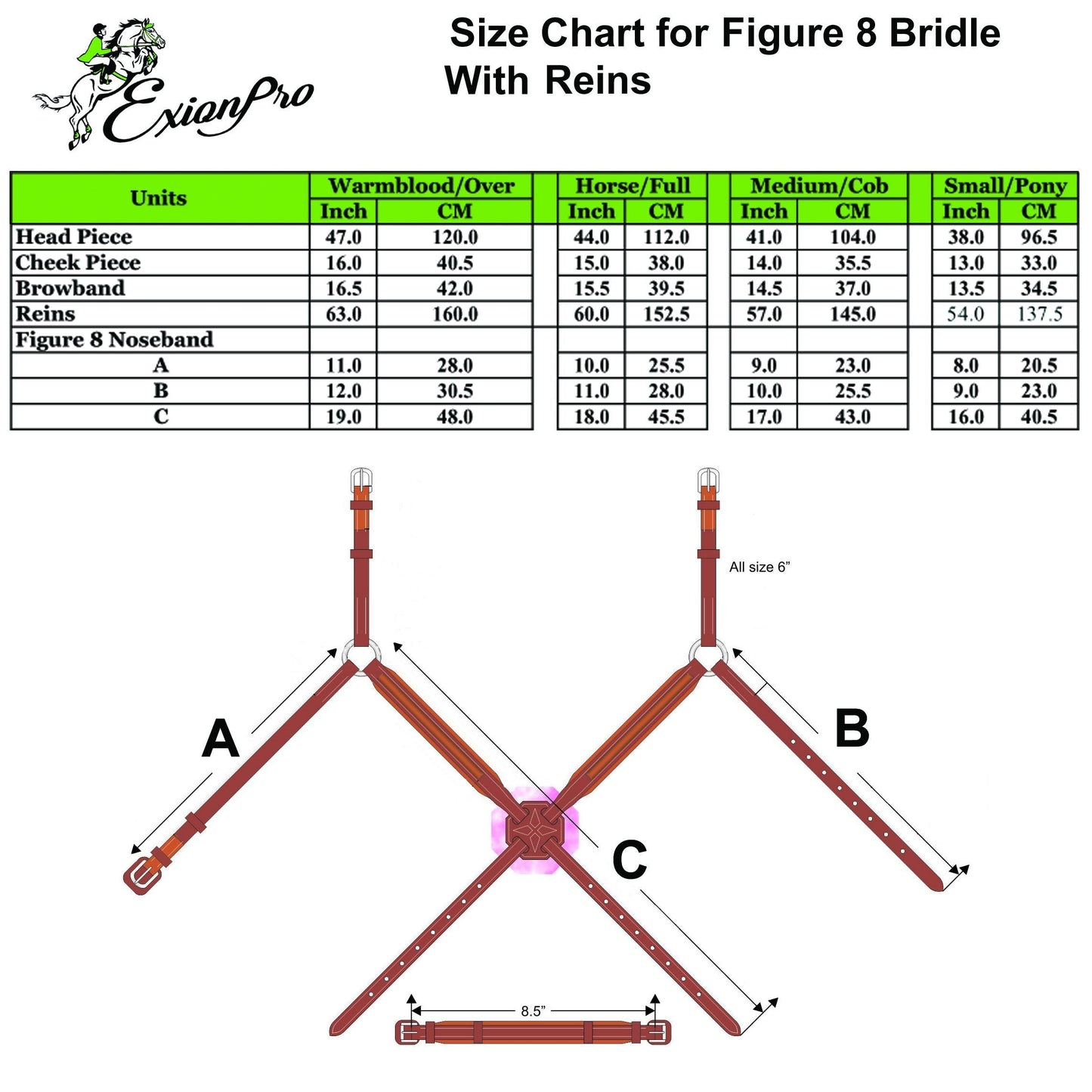 ExionPro SS / Brass Clincher Figure 8 Bridle with Rubber Reins