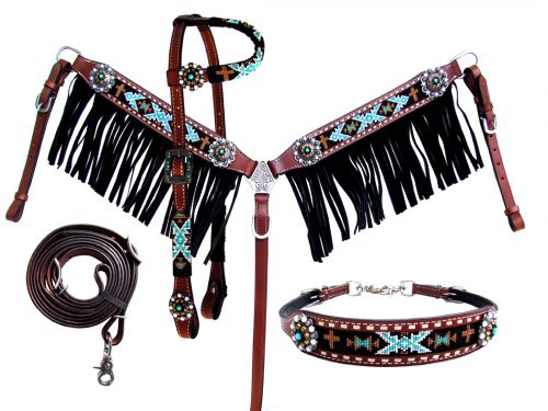 Showman® Navajo Fringe Headstall and Breast Collar 4 Piece Set