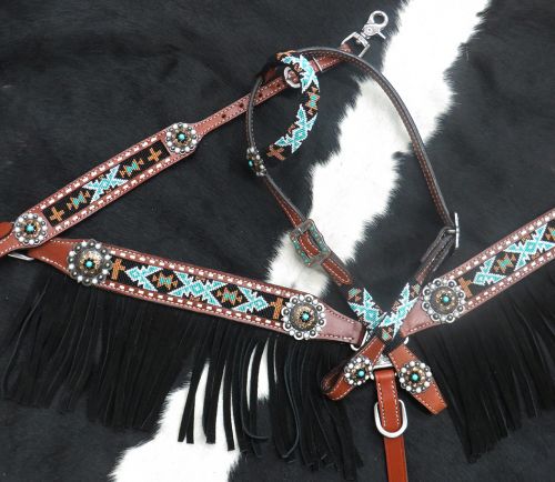 Showman® Navajo Fringe Headstall and Breast Collar 4 Piece Set