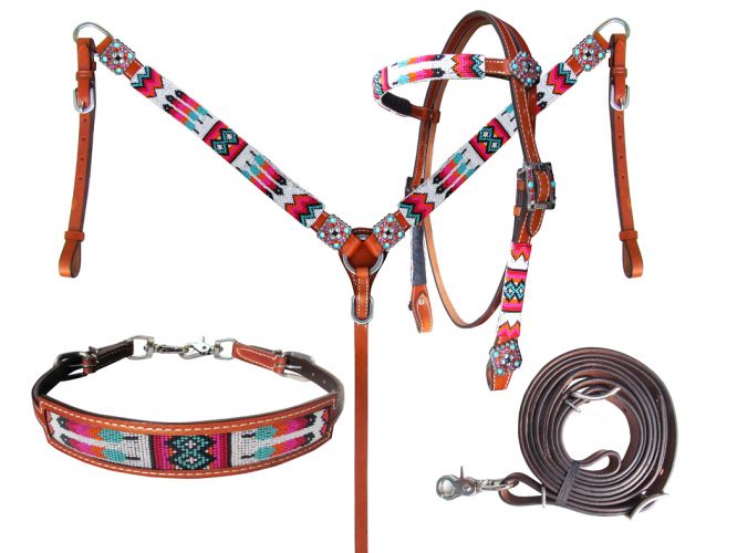 Showman® Beaded Tribal Headstall, Breast Collar, Wither Strap, and Reins Set