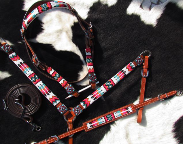 Showman® Beaded Tribal Headstall, Breast Collar, Wither Strap, and Reins Set