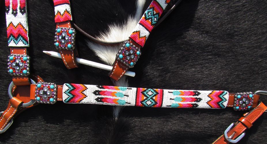 Showman® Beaded Tribal Headstall, Breast Collar, Wither Strap, and Reins Set