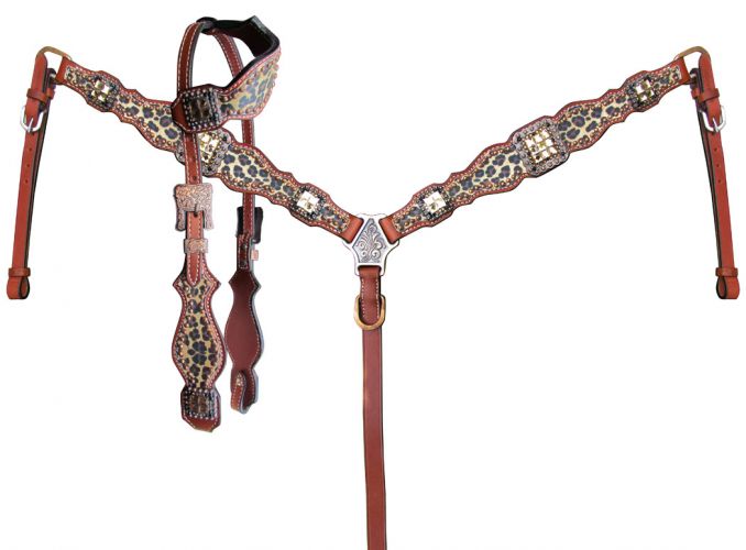 Cheetah Print One Ear Headstall and Breast Collar Set