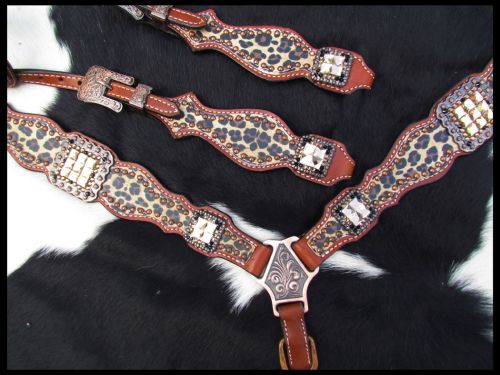 Cheetah Print One Ear Headstall and Breast Collar Set - Thumbnail 2